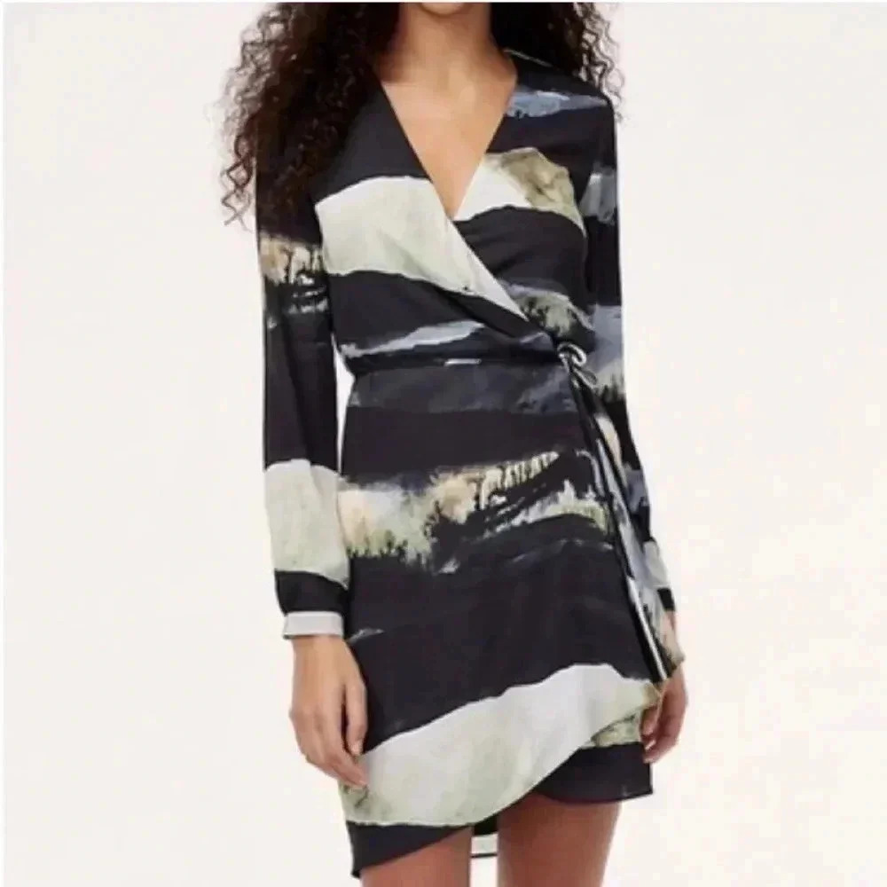 Babaton Aritzia true wrap dress long sleeve tie front | size XXS